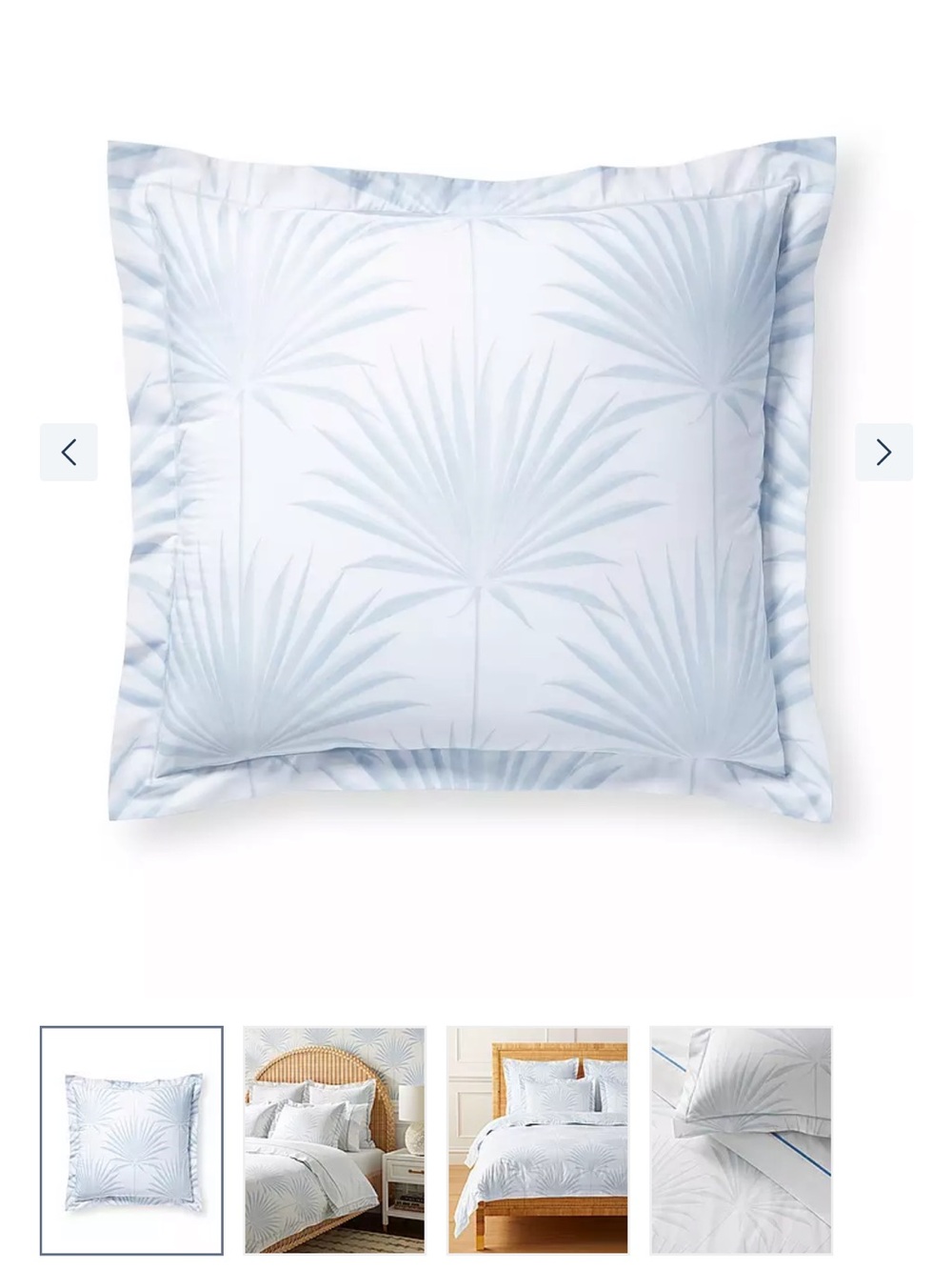 Serena & Lily Luxury Palm-Print Euro Shams Set of 2 Light Blue